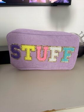 Lilac 'STUFF' Corduroy Cosmetic Pouch